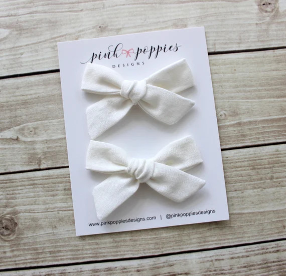Cloud Linen Hair Bow Set White Baby Bows White Pig Tail | Etsy | Etsy (US)