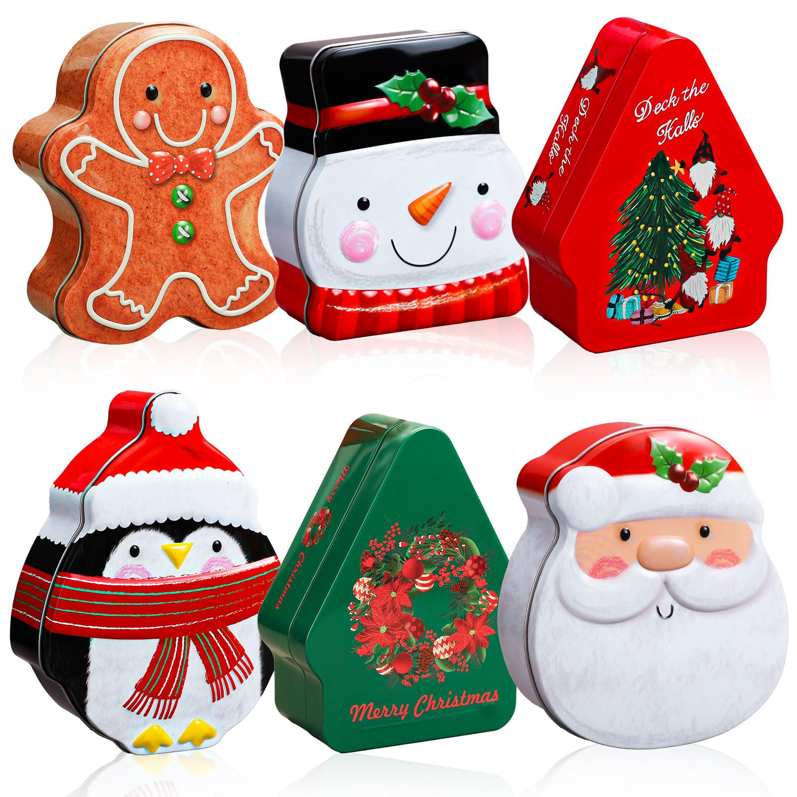 Whaline 6 Pcs Christmas Cookie Tins with Lids Xmas Cartoon Metal Treat Tin Box Santa Snowman Peng... | Amazon (US)