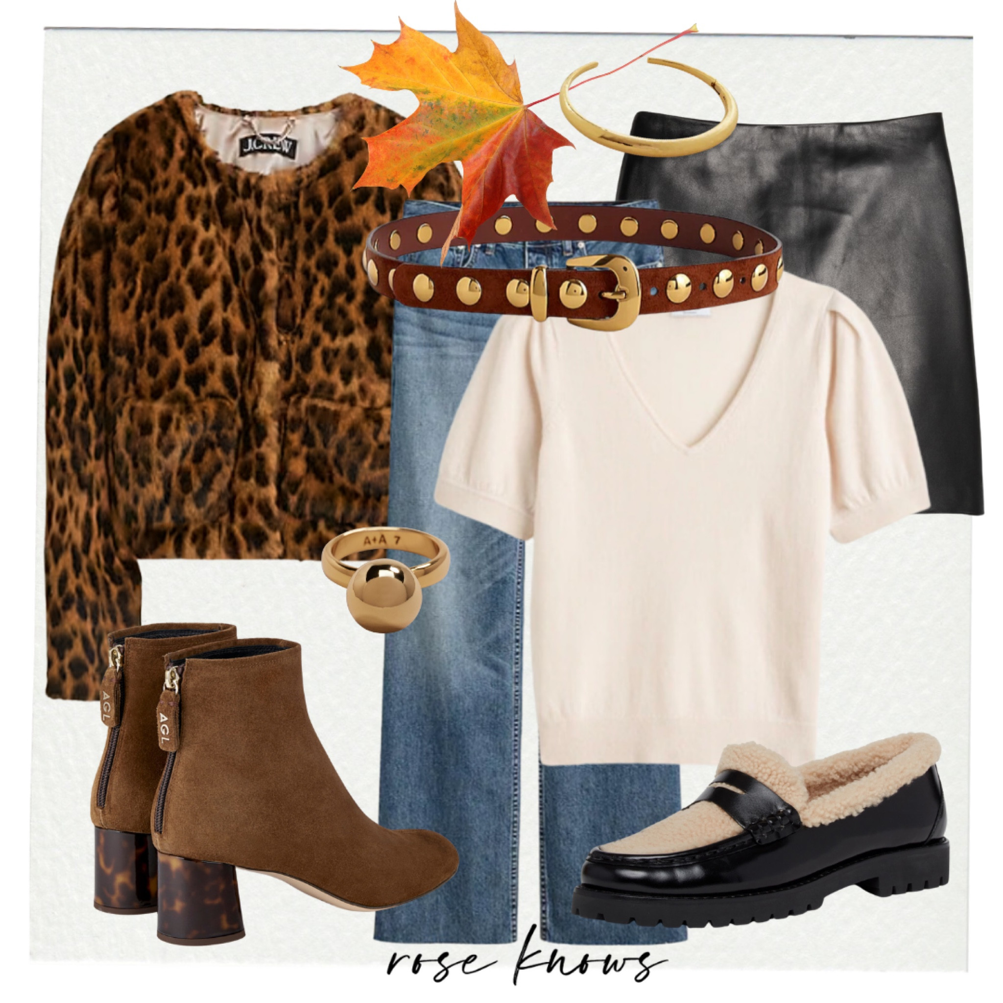 Fall outfit with leopard faux fur jacket - wear with a black leather skirt or jeans! 
Sherpa/leather loafers 


#LTKWorkwear #LTKxMadewell #LTKFindsUnder100