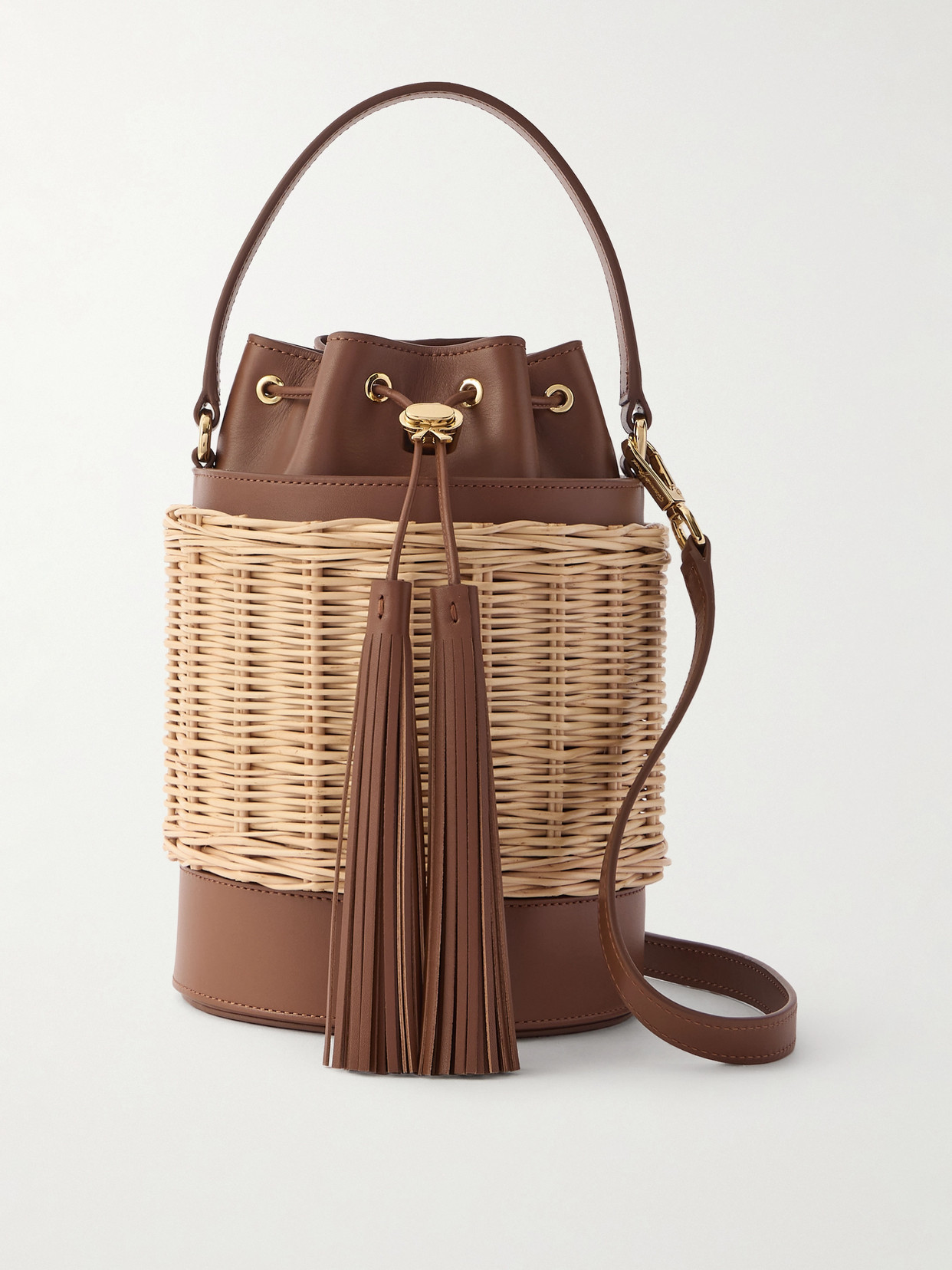 Gianvito Rossi - Rattan-trimmed Leather Bucket Bag - Brown | NET-A-PORTER (US)