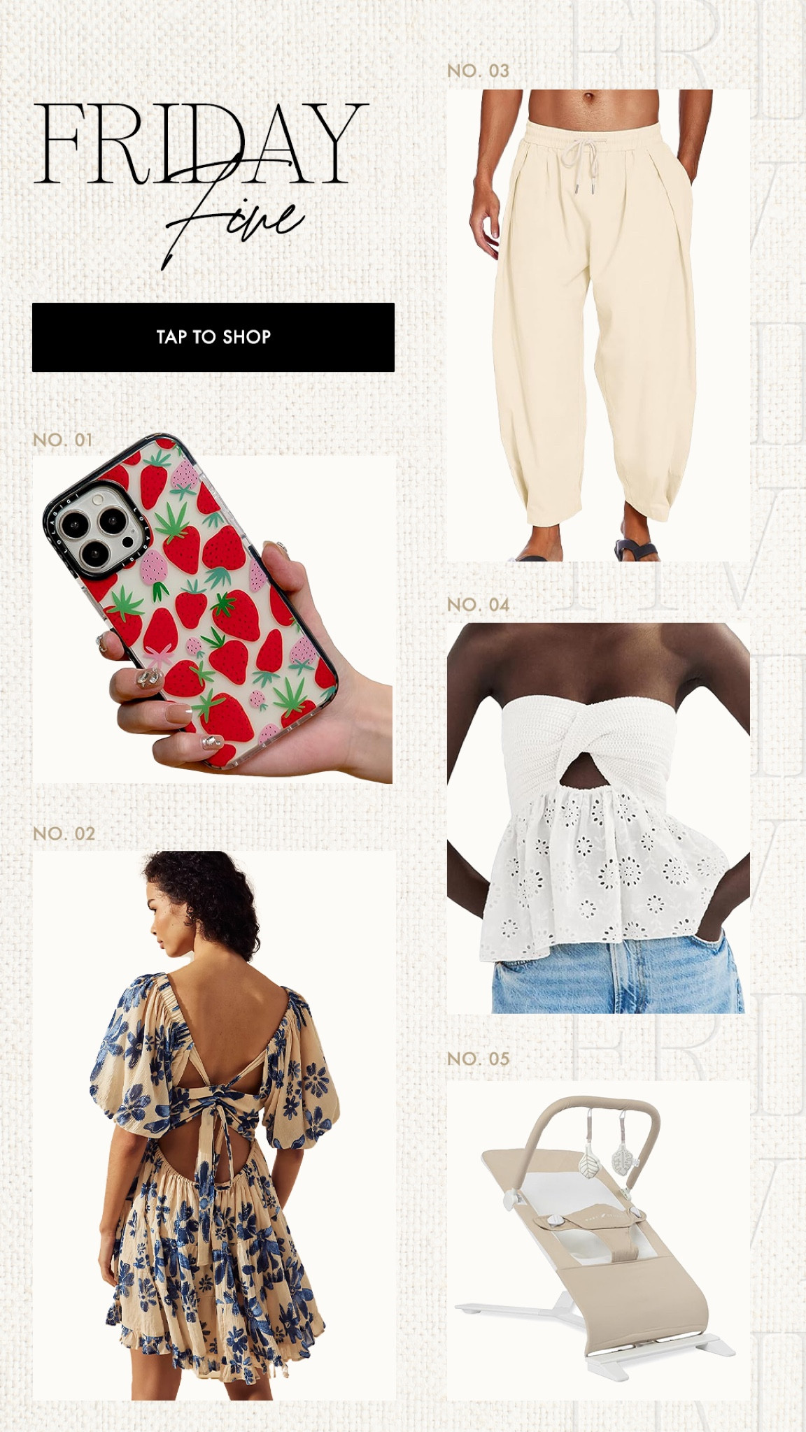 Friday five 🩵 this phone case has been a top seller! Only $9.99 and so cute for summer 👏🏼👏🏼 baby bouncer is amazing!

Top products, Fridays 5, Friday five favorites, Amazon fashion, free people dress, iPhone 15 phone case, strawberries, summer phone case, baby must have 

#LTKFindsUnder50 #LTKBaby #LTKSeasonal