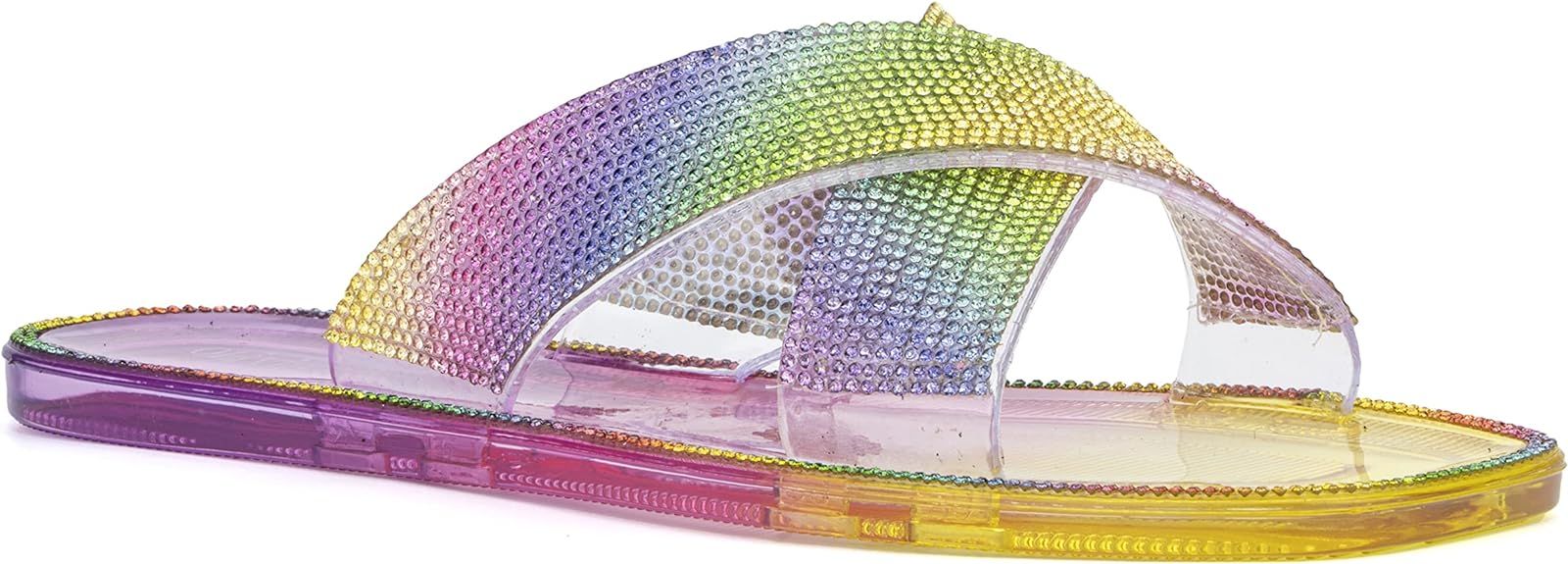 Olivia Miller Women’s Fashion Ladies Shoes, Multicolor PVC Jelly w Embellished Glitter Rhinesto... | Amazon (US)