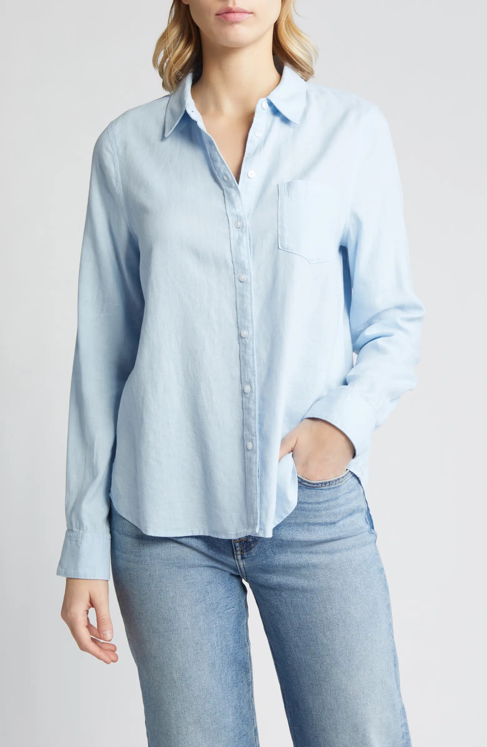 Linen Blend Button-Up Shirt | Nordstrom