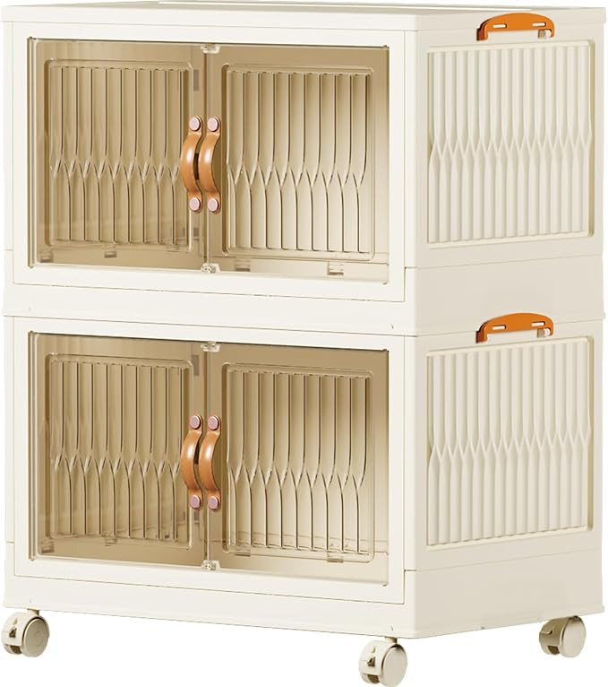 pupustar Storage Bins with Lids and Doors, Plastic Stackable Storage Bins Open Front, Foldable St... | Amazon (US)