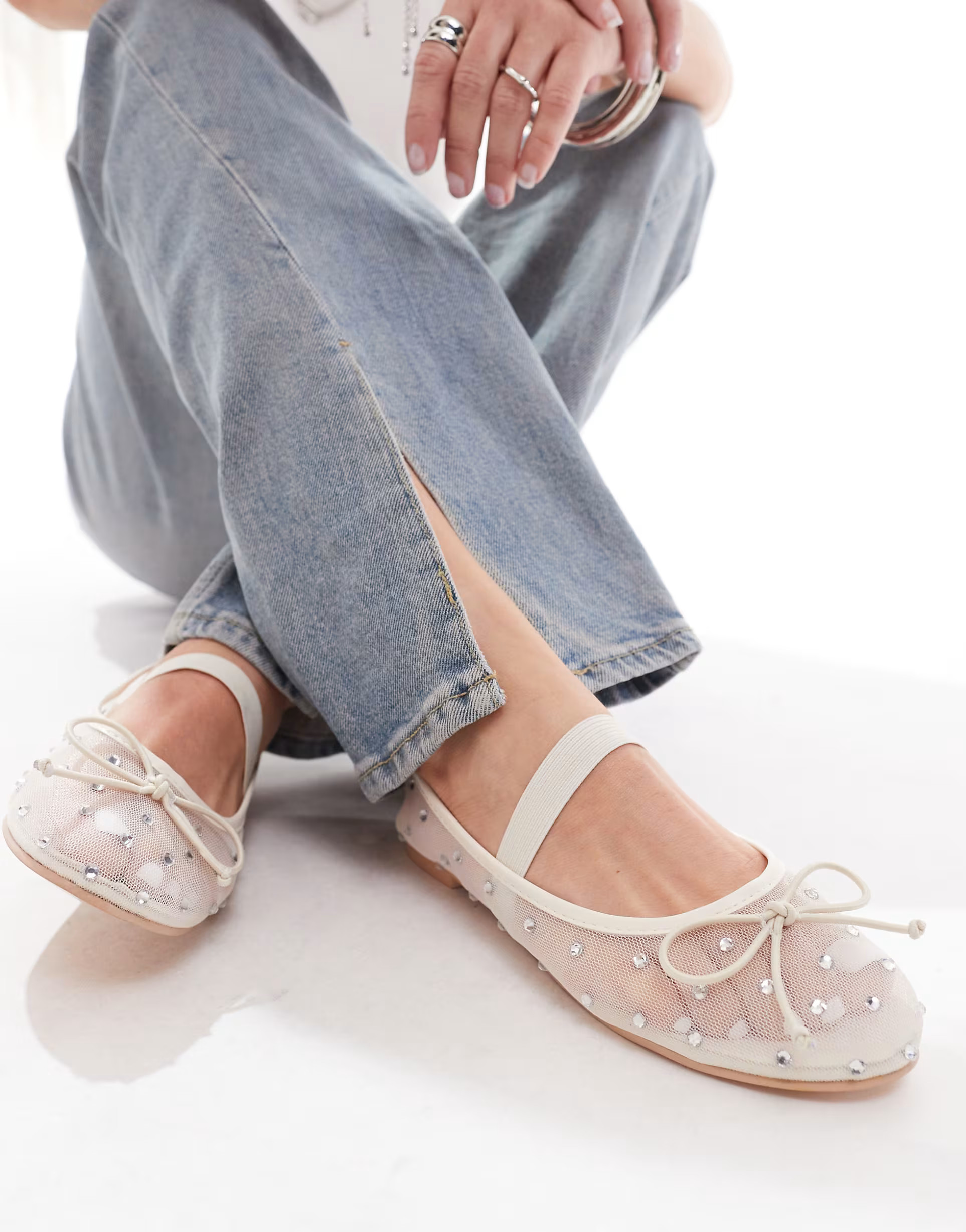 Public Desire Kiara ballet flats with embellished mesh in cream | ASOS (Global)