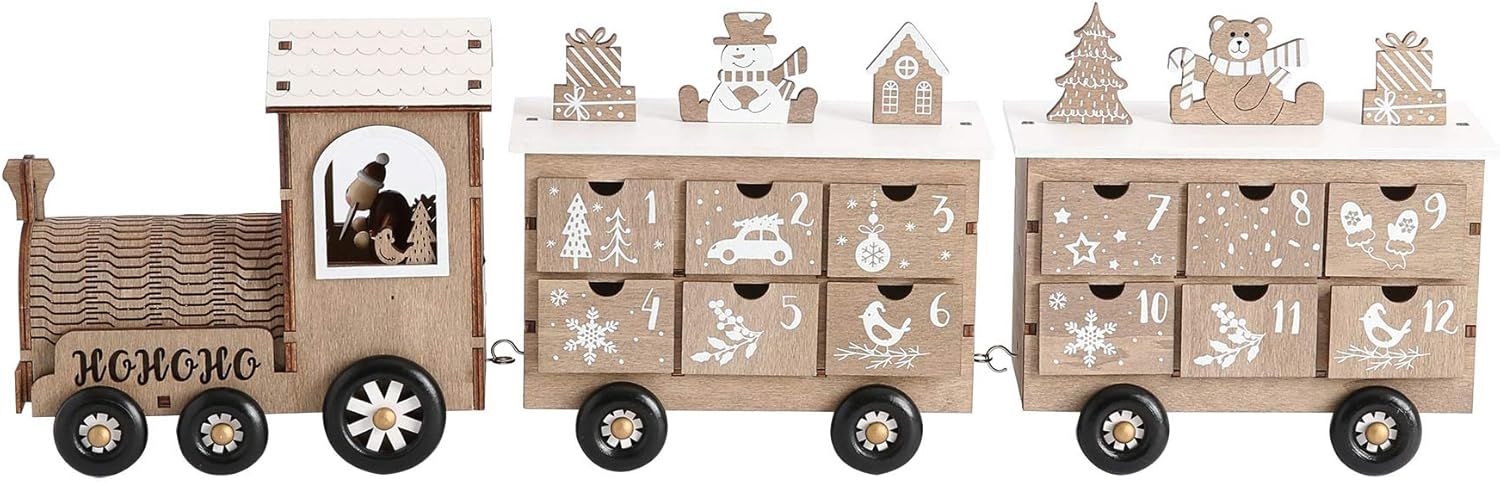 24 Inch Christmas Wooden Advent Calendar Train with 24 Drawers for Adults and Kids Christmas Coun... | Amazon (US)