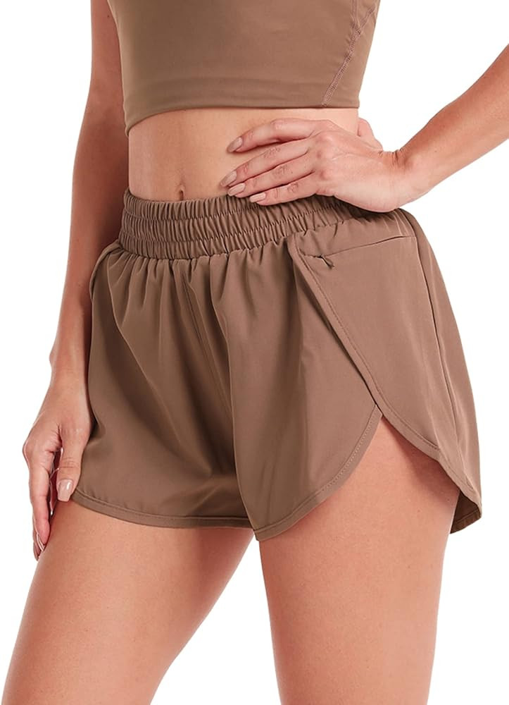 Sunzel Women Running Shorts with Liner Workout Athletic Shorts with Zipper Pocket Elastic Waist Quic | Amazon (US)