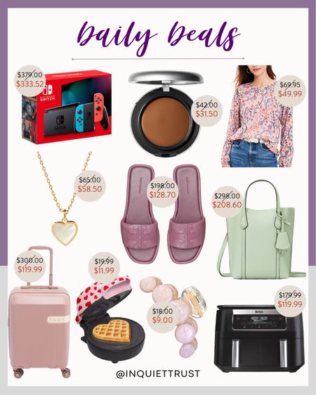 Check out today's deals which include a Nintendo switch, floral top, purple slide, travel luggage, air fryer, and more!
#kitchenappliance #springsale #beautydeals #travelessential #casuallook 


#LTKtravel #LTKbeauty #LTKxTarget