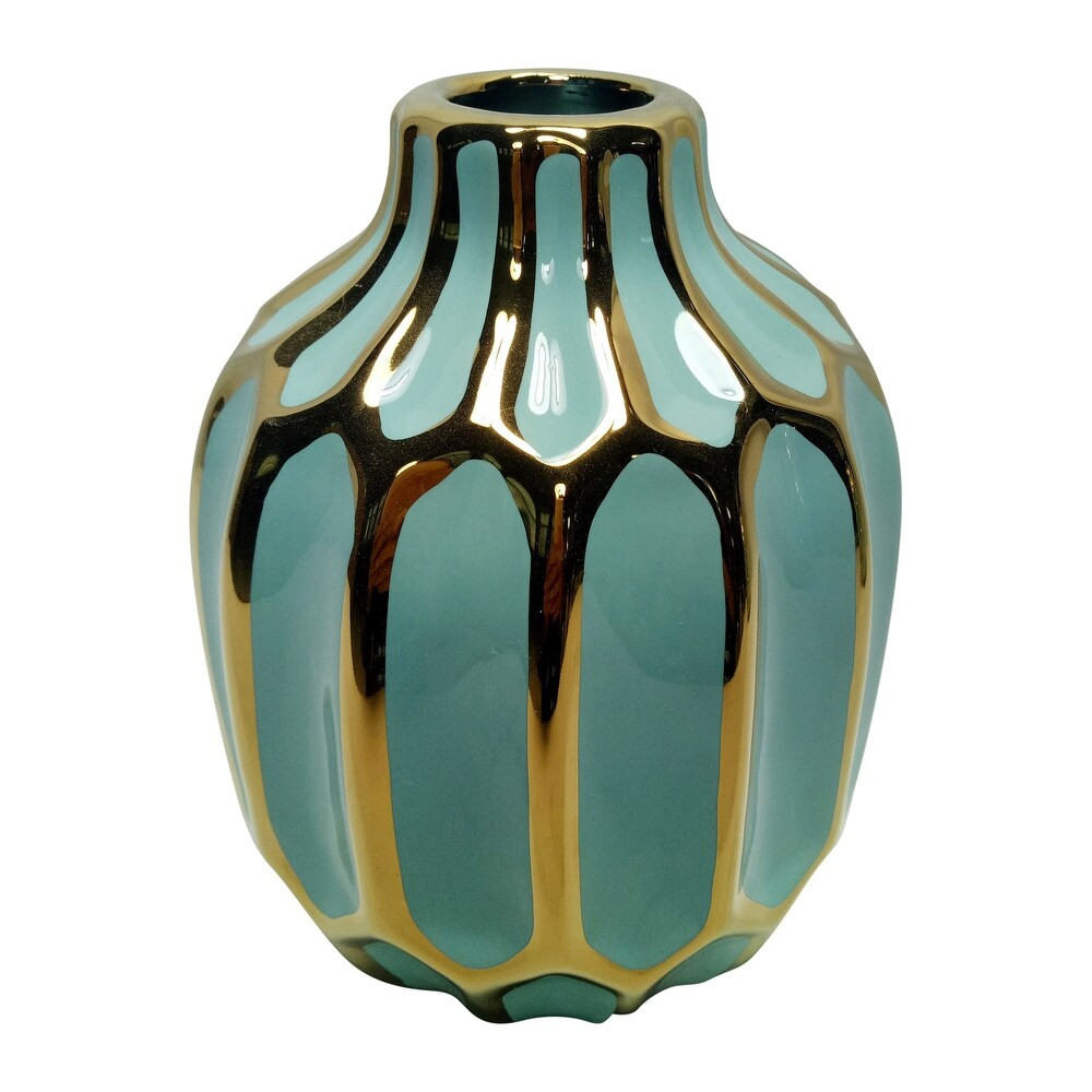 Ceramic 8"H Decorative Vase, Green/Gold (Green) | Bed Bath & Beyond