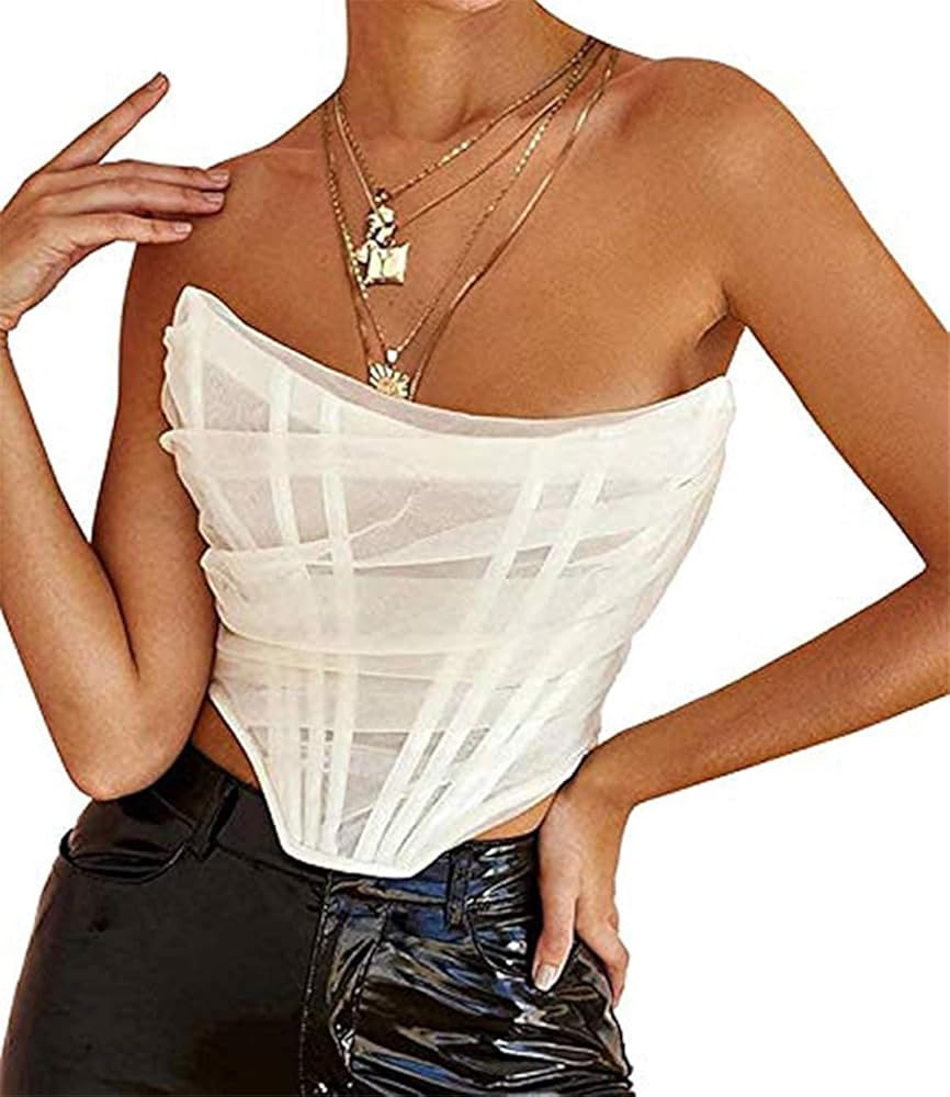 Baonmy Corset Tops for Women Black Corset Top Vintage Strapless Open Back Boned Mesh Bustier Cors... | Amazon (CA)