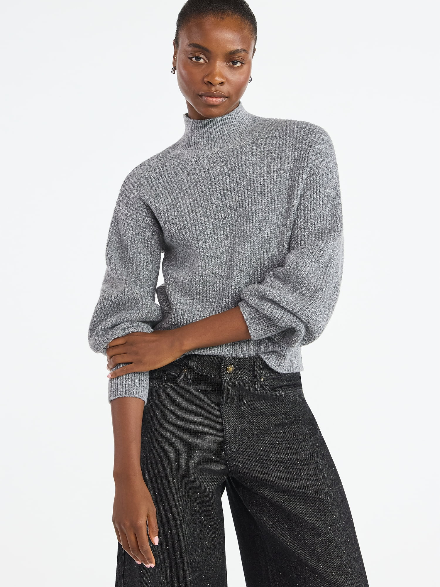 Scoop Women's Shaker Stitch Turtleneck Sweater, Lightweight, Sizes XS-XXL - Walmart.com | Walmart (US)