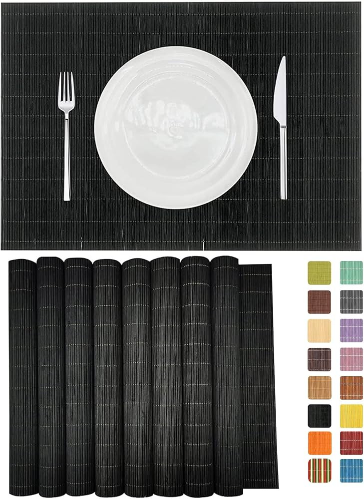 ANDSTAR Set of 8 Pcs Bamboo Placemats Sushi Rolling Mat Japanese Style Natural Anti-Slip Bamboo P... | Amazon (US)