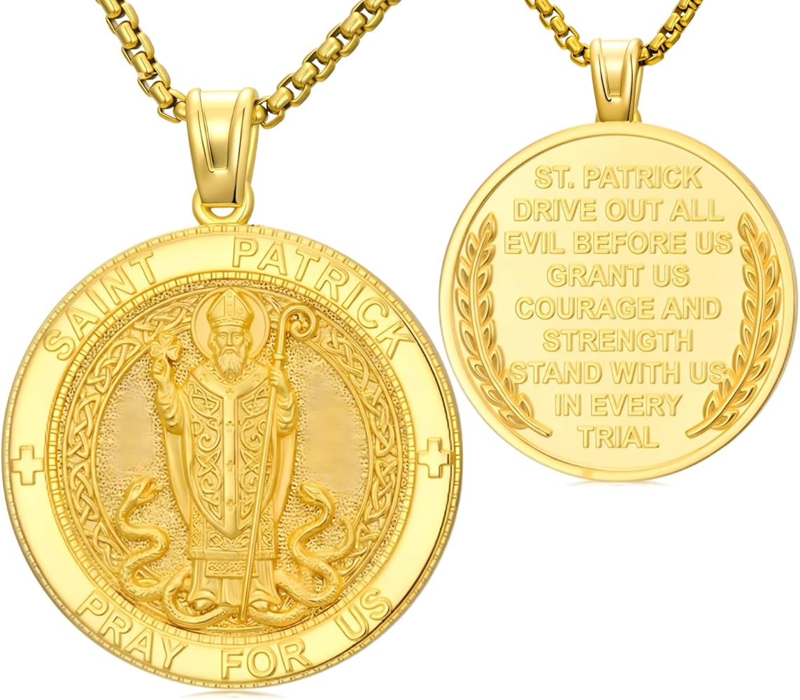Taioiat St. Patrick's Day St Patrick Necklace for Men 14K Gold Plated Saint Patrick Medal Pendant... | Amazon (US)