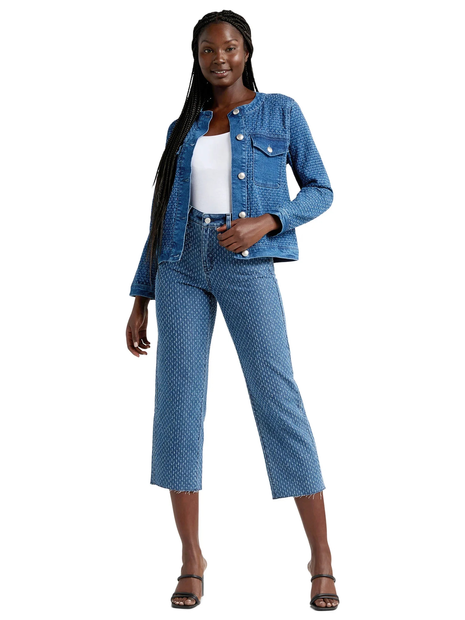 Time and Tru Women's and Women's Plus High-Rise Straight Crop Tweed Jeans, 26" Inseam, Sizes 2-26... | Walmart (US)