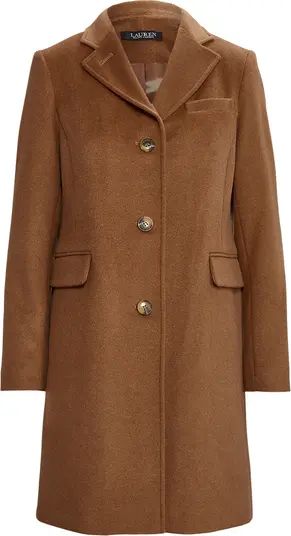Faux Leather Trim Wool Blend Coat | Nordstrom