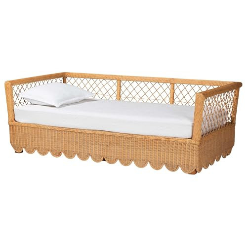 Bali & pari Teresa Natural Rattan Daybed - Handwoven Sofa Bed Frame with Scalloped Edge and Open Lattice Back and Side, Coastal Boho Style Lounge Seating, Twin | Amazon (US)
