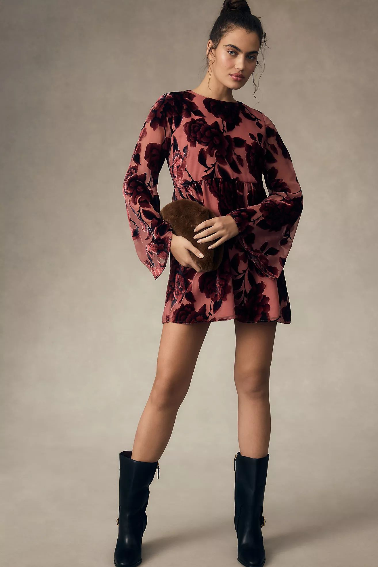 Hutch Long-Sleeve Velvet Mini Dress | Anthropologie (US)