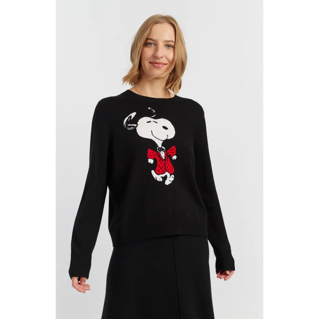 Chinti & Parker Wool-Cashmere Crewneck Dancing Snoopy Sweater in Black at Nordstrom, Size X-Large | Nordstrom