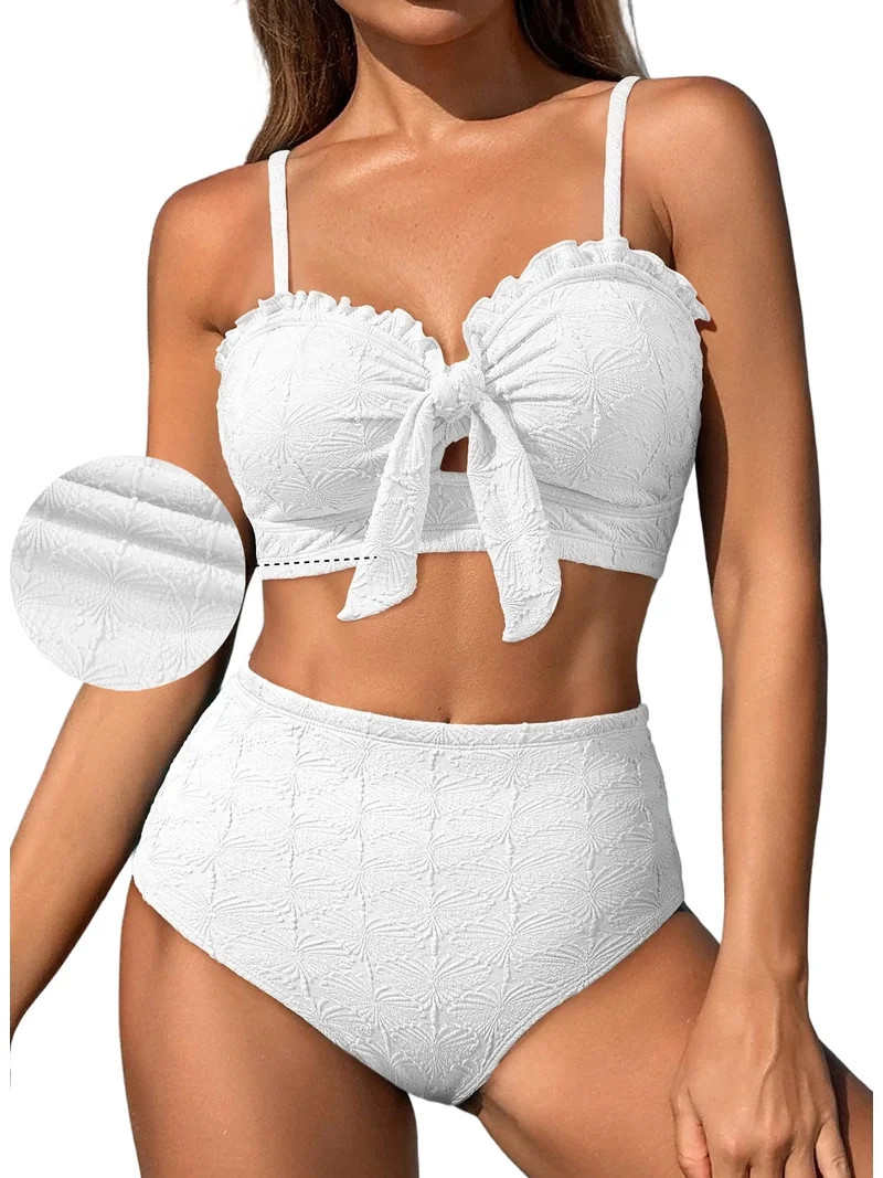 DOKOTOO Bikini Sets for Women High Waisted Seashell Textured 2 Piece Swimsuits Knotted Front Bath... | Walmart (US)