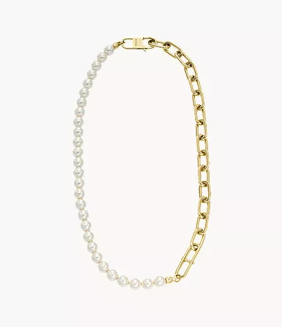 Heritage Pearl D-Link Gold-Tone Stainless Steel Chain Necklace | Fossil (US)