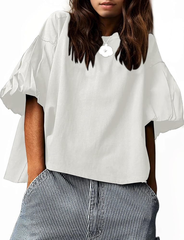 Women's Oversized Tshirts Summer Puff Short Sleeve Boat Neck Drop Shoulder Dressy Casual Loose Fi... | Amazon (US)