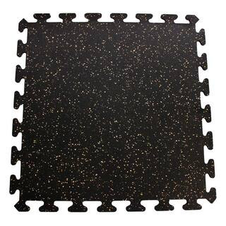 Black with Tan Speck 24 in. x 24 in. Recycled Center Floor Tiles (24 sq. ft.)-EZFLEX8BT - The Hom... | The Home Depot