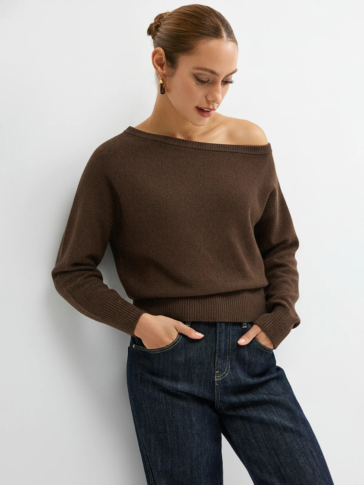 Off-Shoulder Knit Sweater | Commense