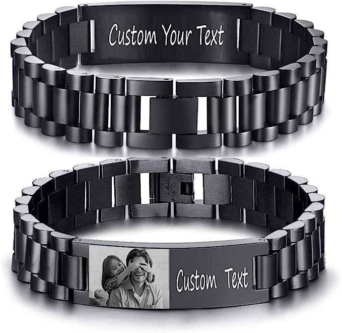 Enni of York Custom Mens Bracelet Personalized Watch Band Engraved Name Bracelets for Men Customi... | Amazon (US)