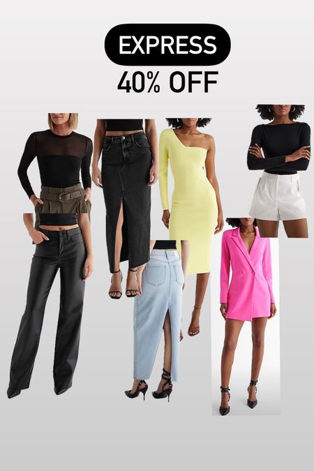 Express 40% off sale 
Denim maxi skirt
Leather flare pants
One shoulder dresss


#LTKsalealert #LTKSpringSale #LTKSeasonal