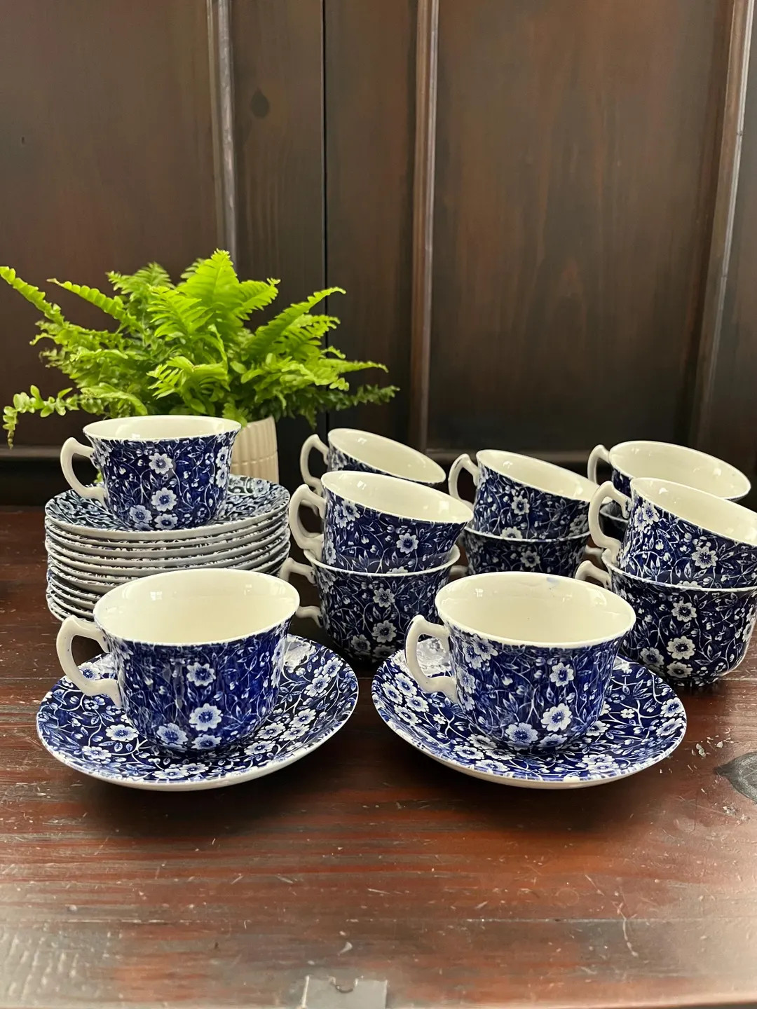 Vintage Blue Calico Chintz Cup and Saucer by Crownford China Co., Staffordshire, England - Etsy | Etsy (US)