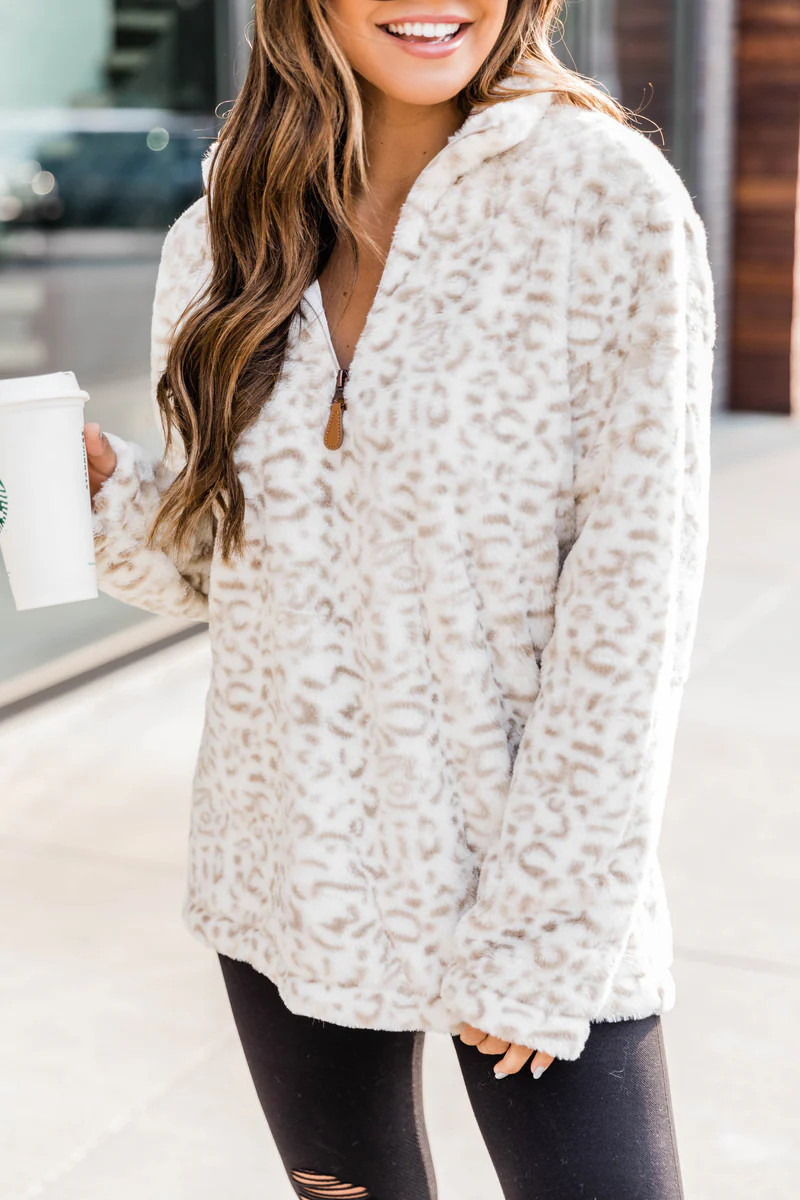 Delight My Heart Animal Print Taupe Pullover | The Pink Lily Boutique