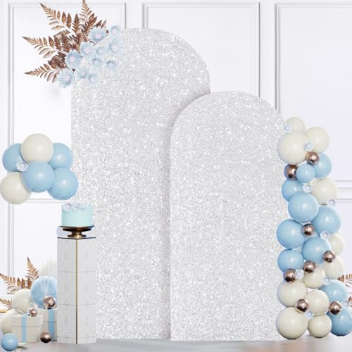 Sequins Arch Cover Set of 2 Silver Wedding Arch Cover 6ft 7.2ft Glitter Arch Stand Cover Spandex ... | Amazon (US)
