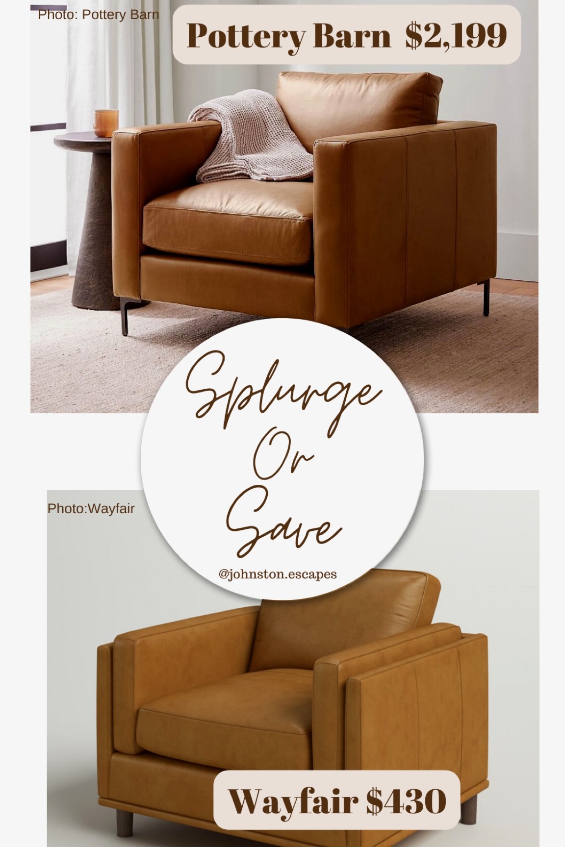 Splurge or Save! Pottery Barn Vs Wayfair leather arm chair 

#LTKsalealert #LTKhome #LTKCyberweek