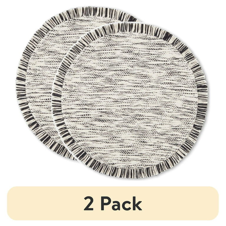 (2 pack) Mainstays Stripe Fringe Fabric Placemat, Black, 17" Round, 1 Piece | Walmart (US)