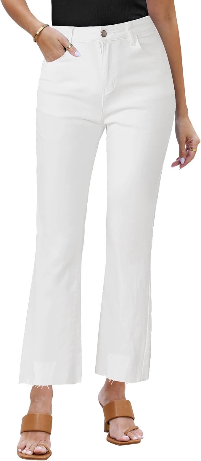 GRAPENT Flare Jeans for Women High Waisted Trendy Cropped Jeans Stretchy Denim Pants Raw Hem Ankl... | Amazon (US)