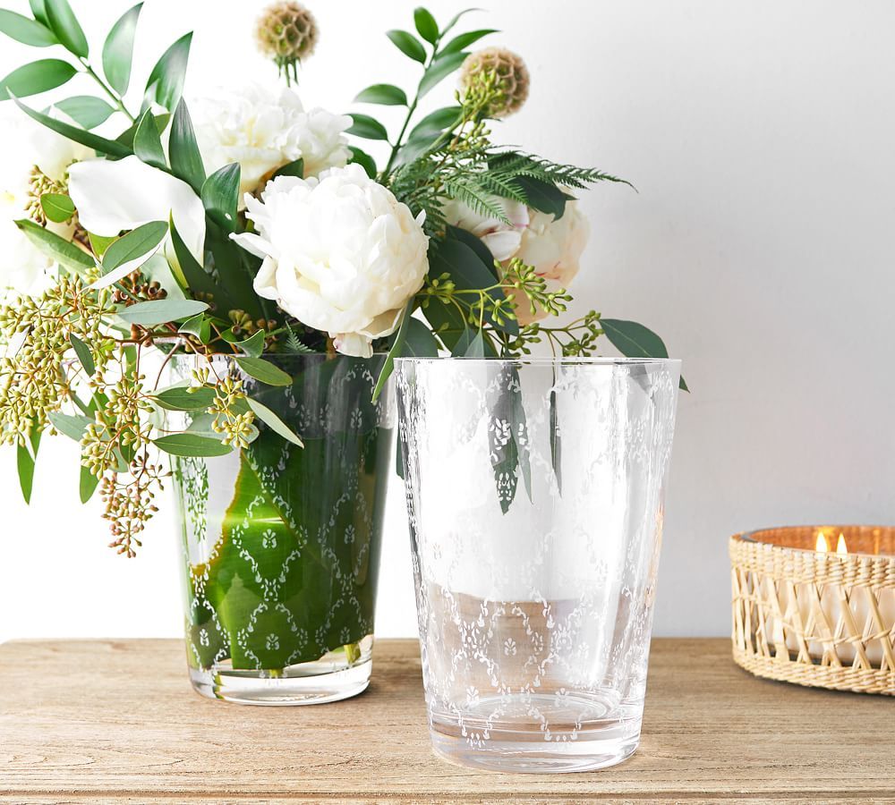 Julia Berolzheimer Etched Poppy Handcrafted Glass Vase | Pottery Barn (US)