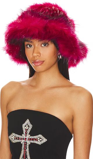 Faux Racoon Hat in Fuchsia | Revolve Clothing (Global)