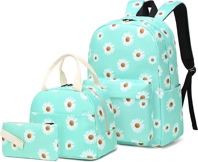 Girls School Backpack, 3 in 1 Set Kids Teens School Bag Bookbag with Lunch Bag Pencil Case | Amazon (US)