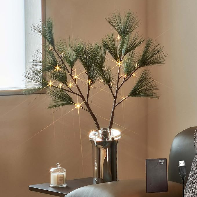 LITBLOOM Lighted Pine Branches with Timer 32IN USB Plug in and Battery Operated, Twig Willow Bran... | Amazon (US)