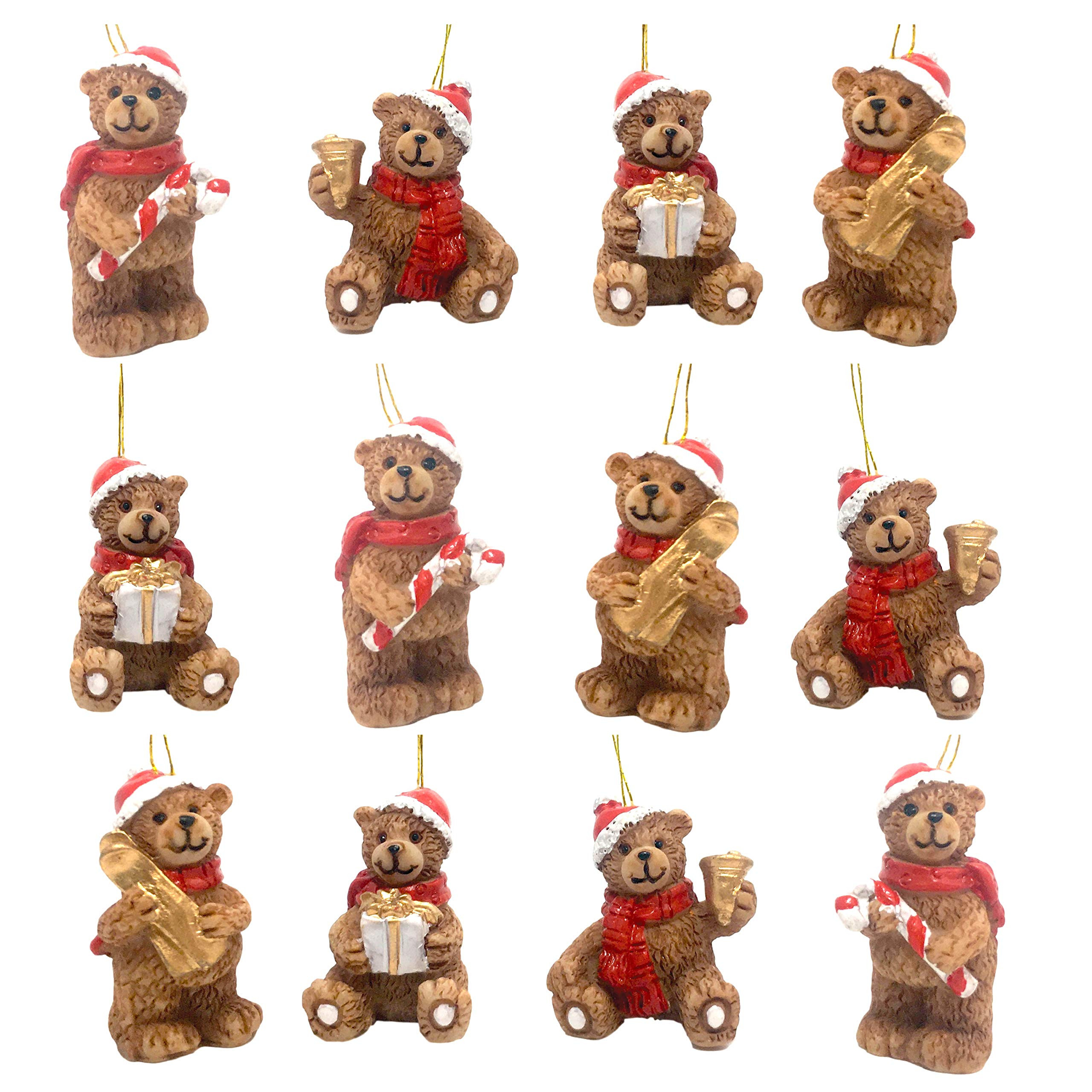 Bear Christmas Tree Ornaments - Set of 12 Bears Wearing Santa Claus Hats - Four Assorted Poses -$... | Amazon (US)