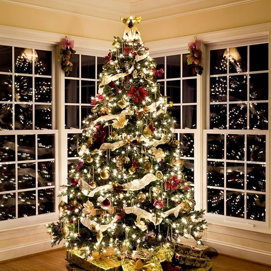 Mesh Ribbon, 10 Inch x 30 Feet Christmas Tree Metallic White with Gold Foil - Decorative Rolls fo... | Amazon (US)