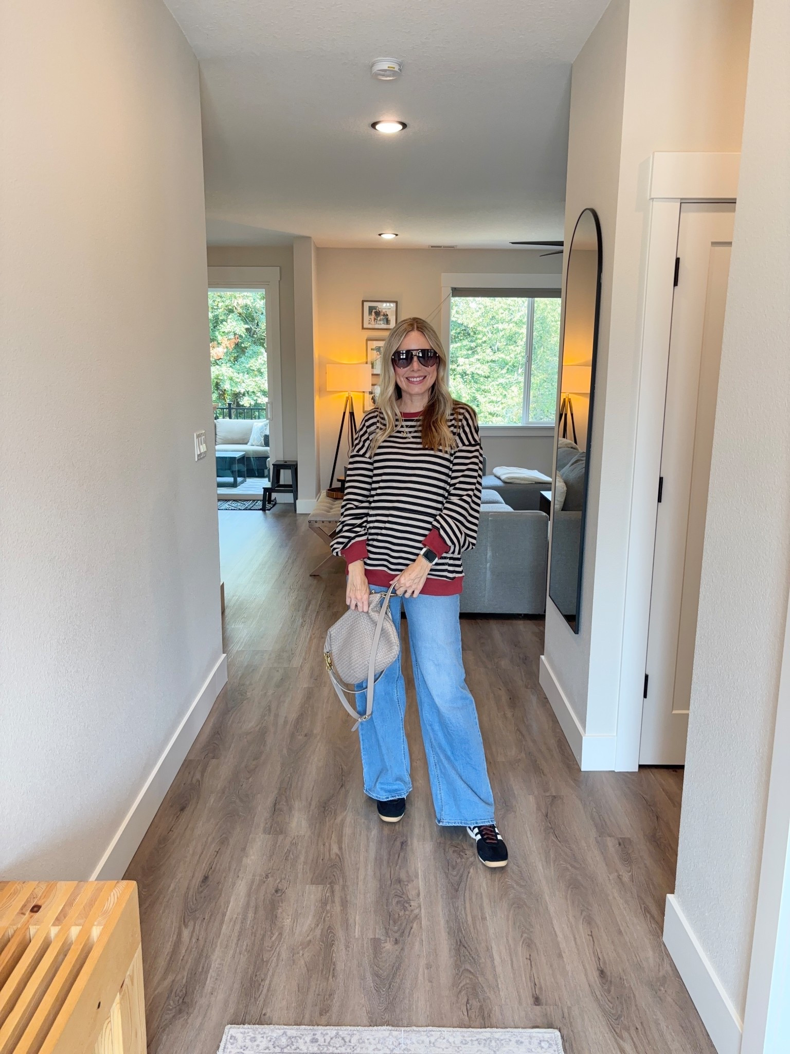 Effortless and chic for a casual day out ✨
Loving this oversized striped top paired with classic light-wash flares – the perfect mix of cozy and stylish. A textured shoulder bag and platform sneakers tie the whole look together. Perfect for errands, coffee runs, or a casual lunch date! ☕️🖤

#LTKstyle #LTKfashion #OOTDstyle #casualstyle #everydayoutfit #LTKunder100 #LTKtrends #styleover30 #momstyle #outfitinspo #stripedtop #fallfashion #elevatedcasual #styleblogger #ltkfitcheck


#LTKShoeCrush #LTKStyleTip #LTKTravel