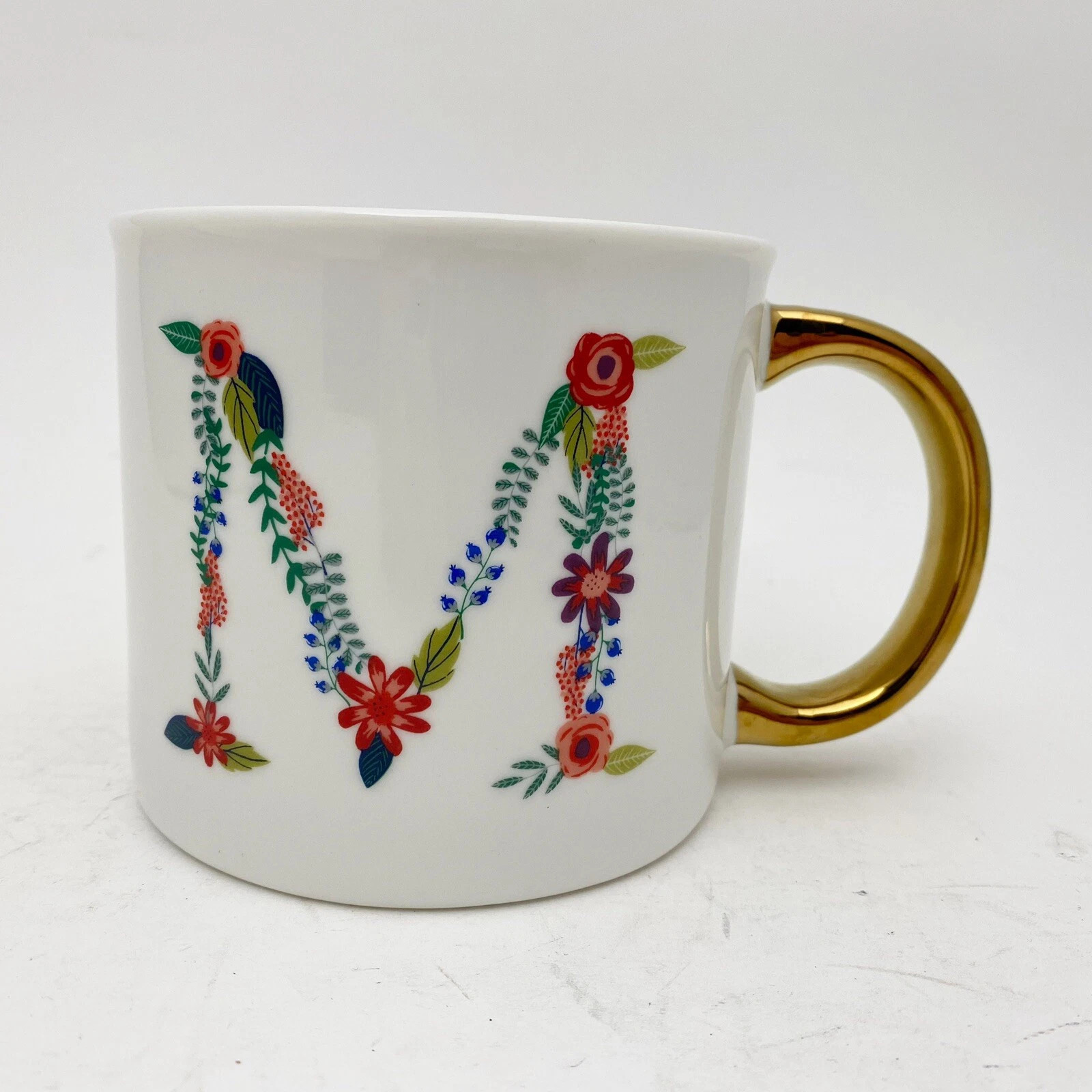 Opalhouse White Floral Letter M Initial Monogram Porcelain Mug Coffee Tea | eBay US