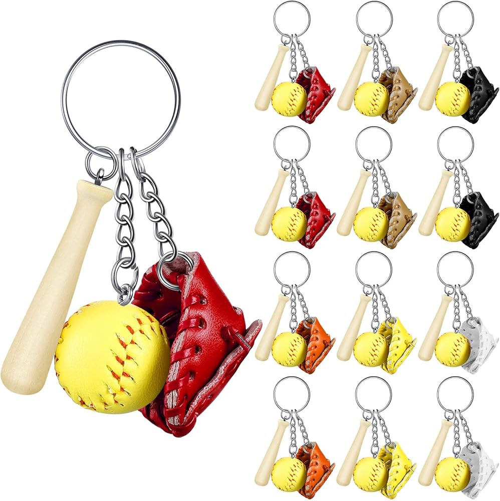 Junkin Softball Keychain Mini Wooden Bat Keyring for Girls Team Softball Sports Party Favors | Amazon (US)