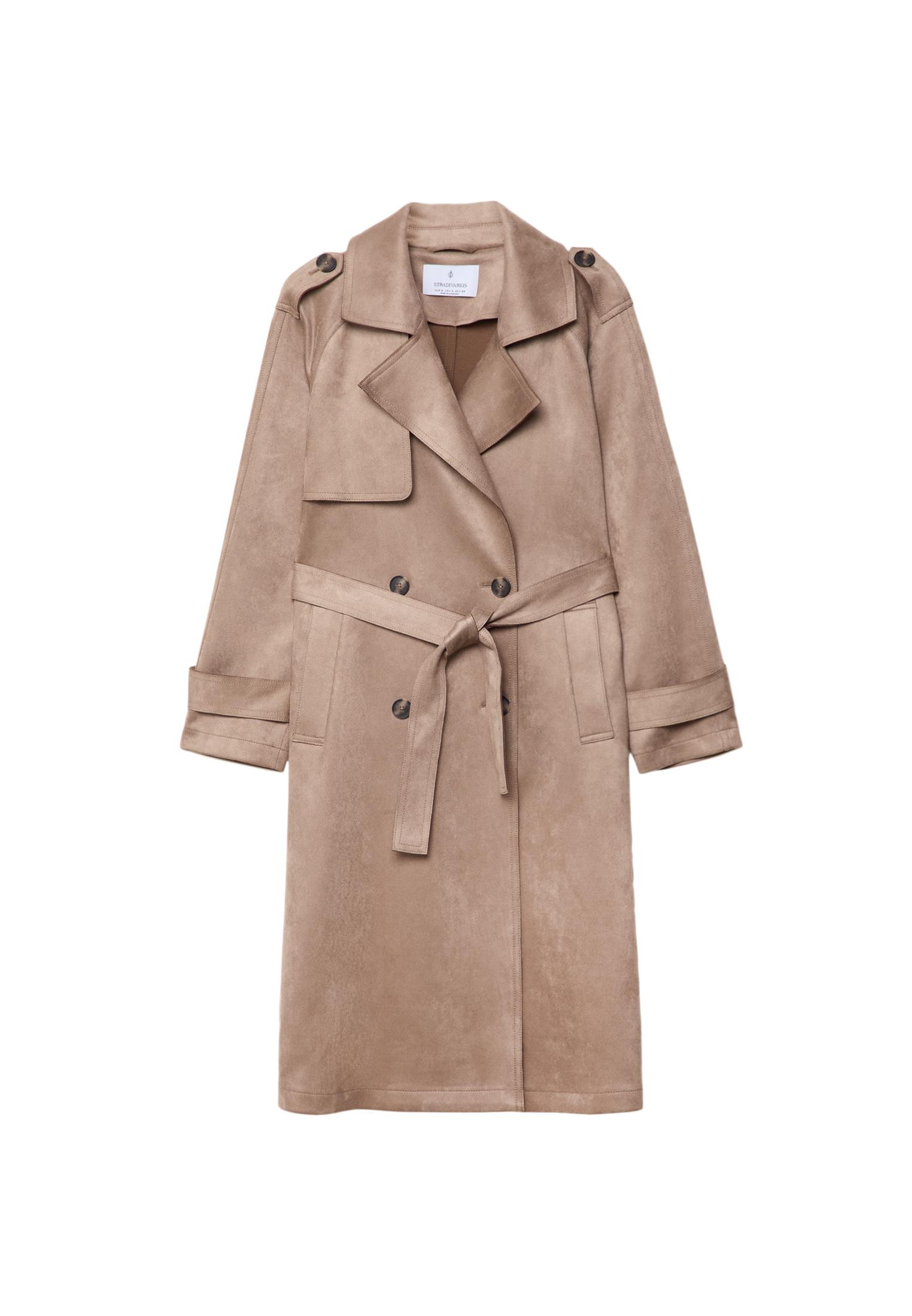 Long faux suede trench coat - Women's fashion | Stradivarius United Kingdom | Stradivarius (UK)