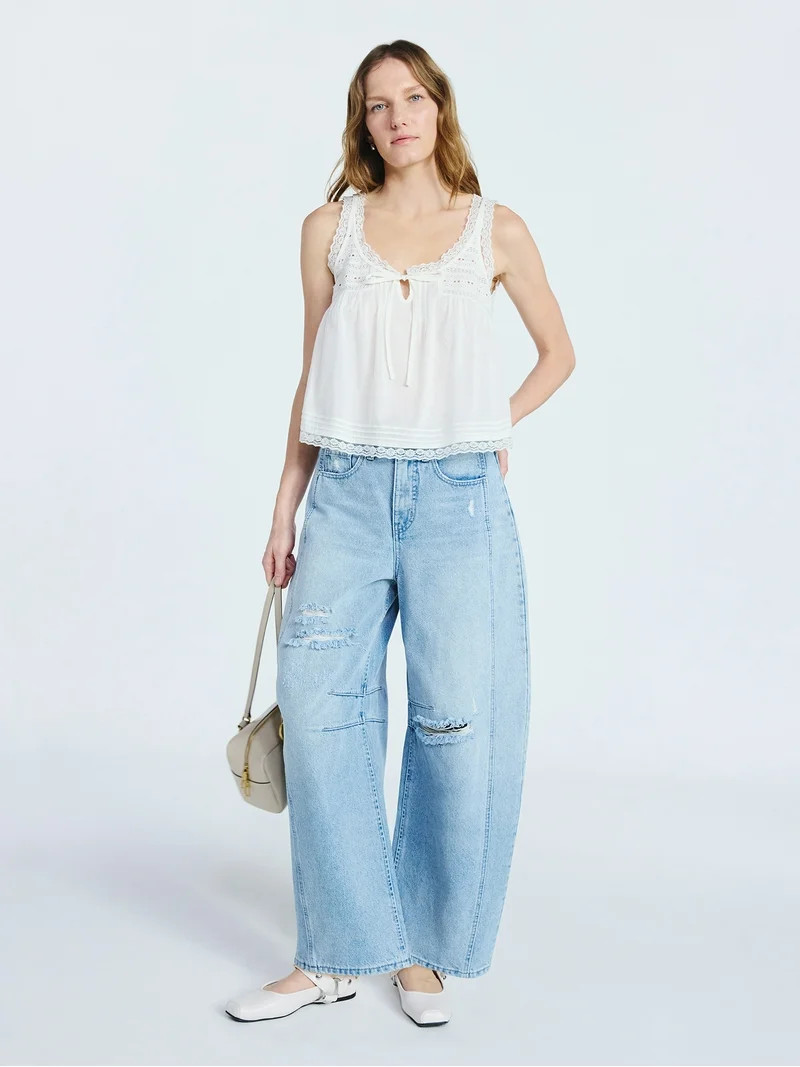 Scoop Women's and Women's Plus Flowy Cotton Tank Top with Lace Trim, Sizes XS-4X | Walmart (US)