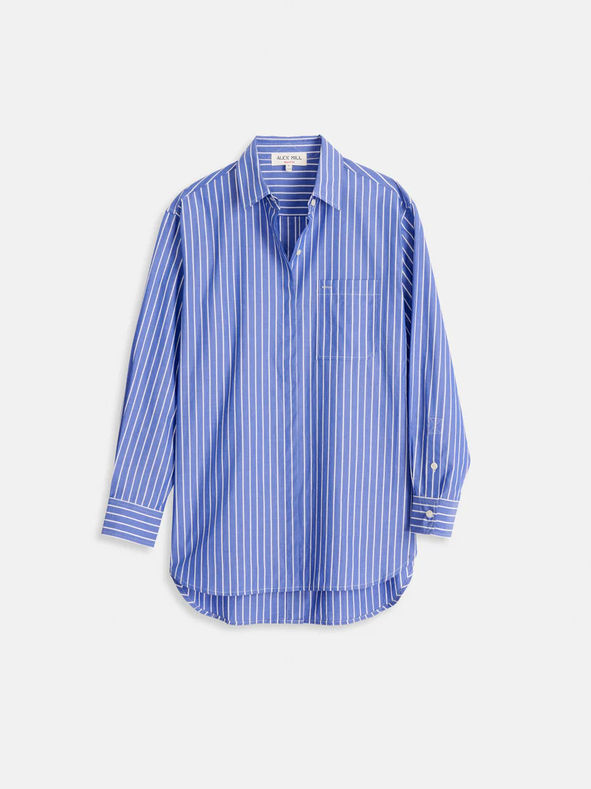 Double Button Back Shirt in Wide Stripe | Alex Mill