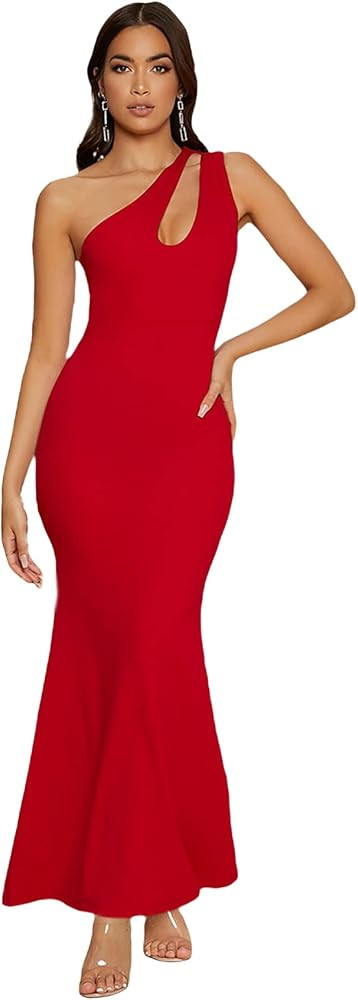 WDIRARA Women's One Shoulder Dress Cut Out Sleeveless Bodycon Party Club Maxi Dress | Amazon (US)