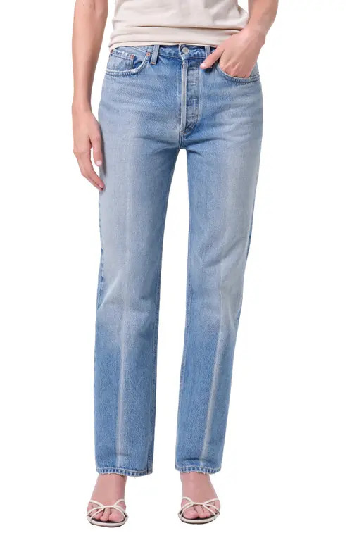 AGOLDE Lana High Waist Straight Leg Jeans in Brink Med Indigo at Nordstrom, Size 30 | Nordstrom