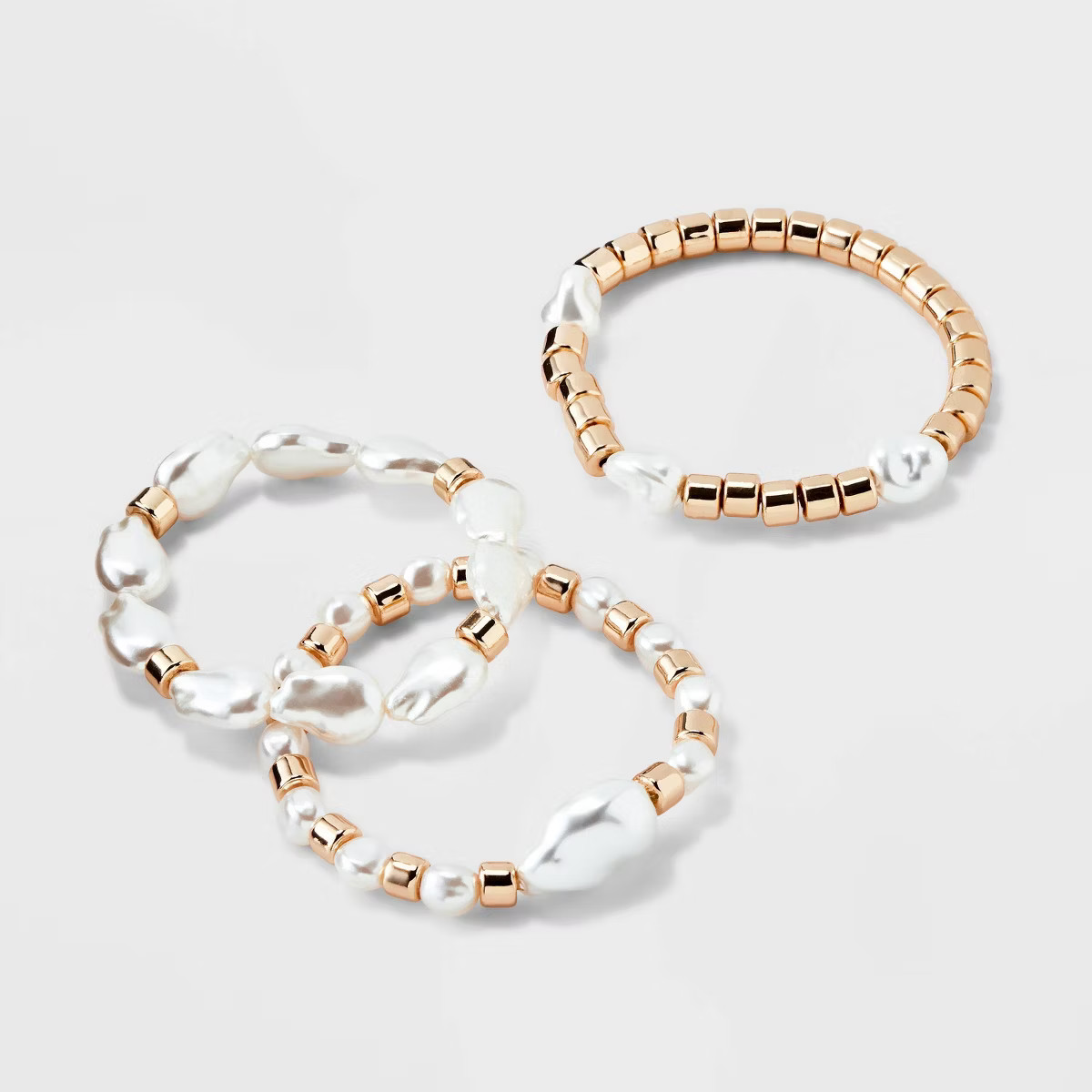 Beaded Pearl Stretch Bracelet Set 3pc - A New Day™ Gold/White | Target